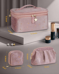 Wedama sac maquillage velours étoiles rose, design chic et distinctif.