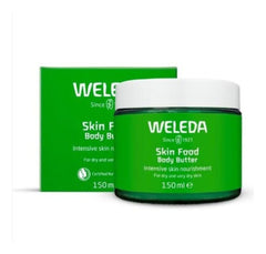 Weleda Skin Food Body Butter dans un flacon-verre, hydratation riche pour tout le corps.