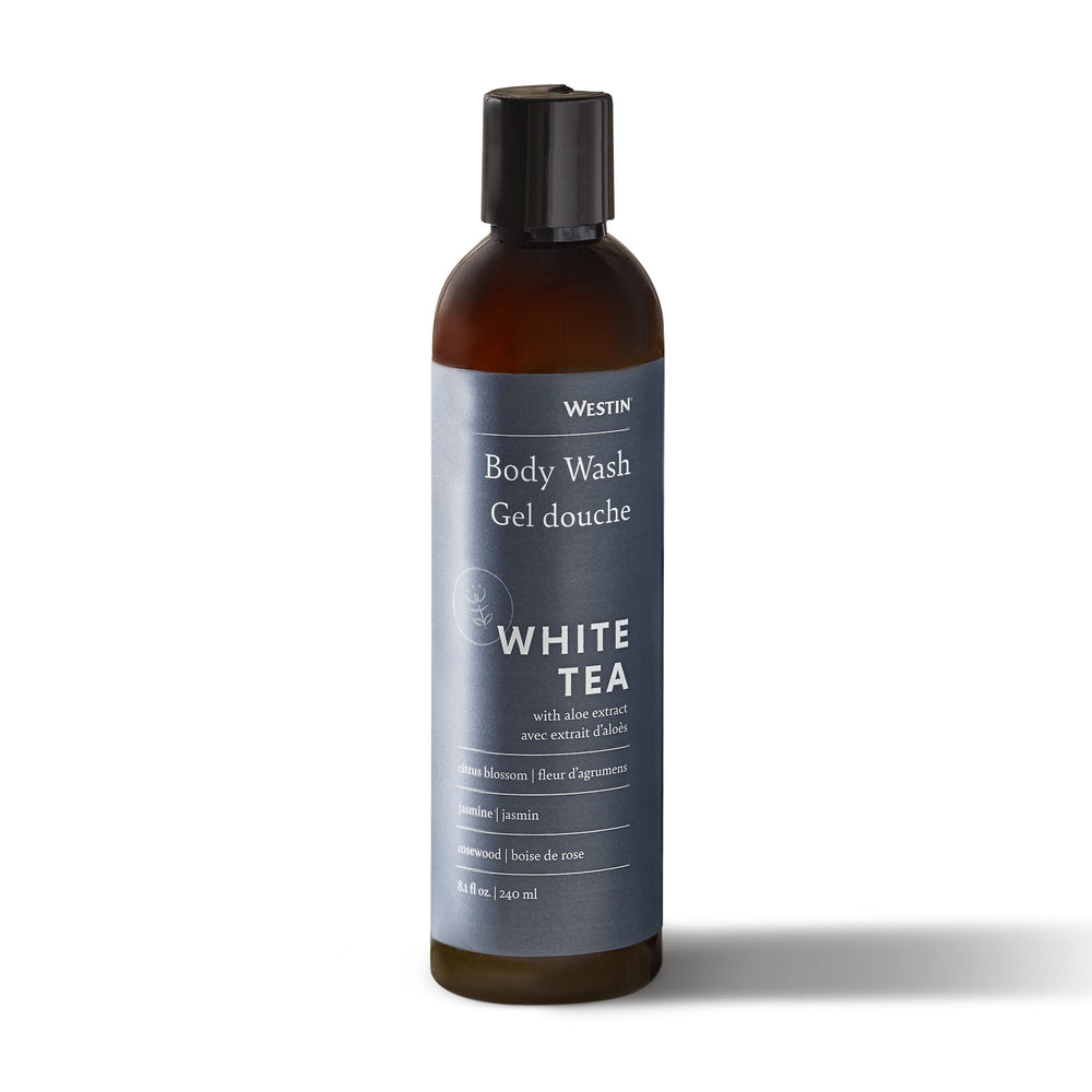 Gel douche Westin, bouteille thé blanc et aloe, hydratation légère.