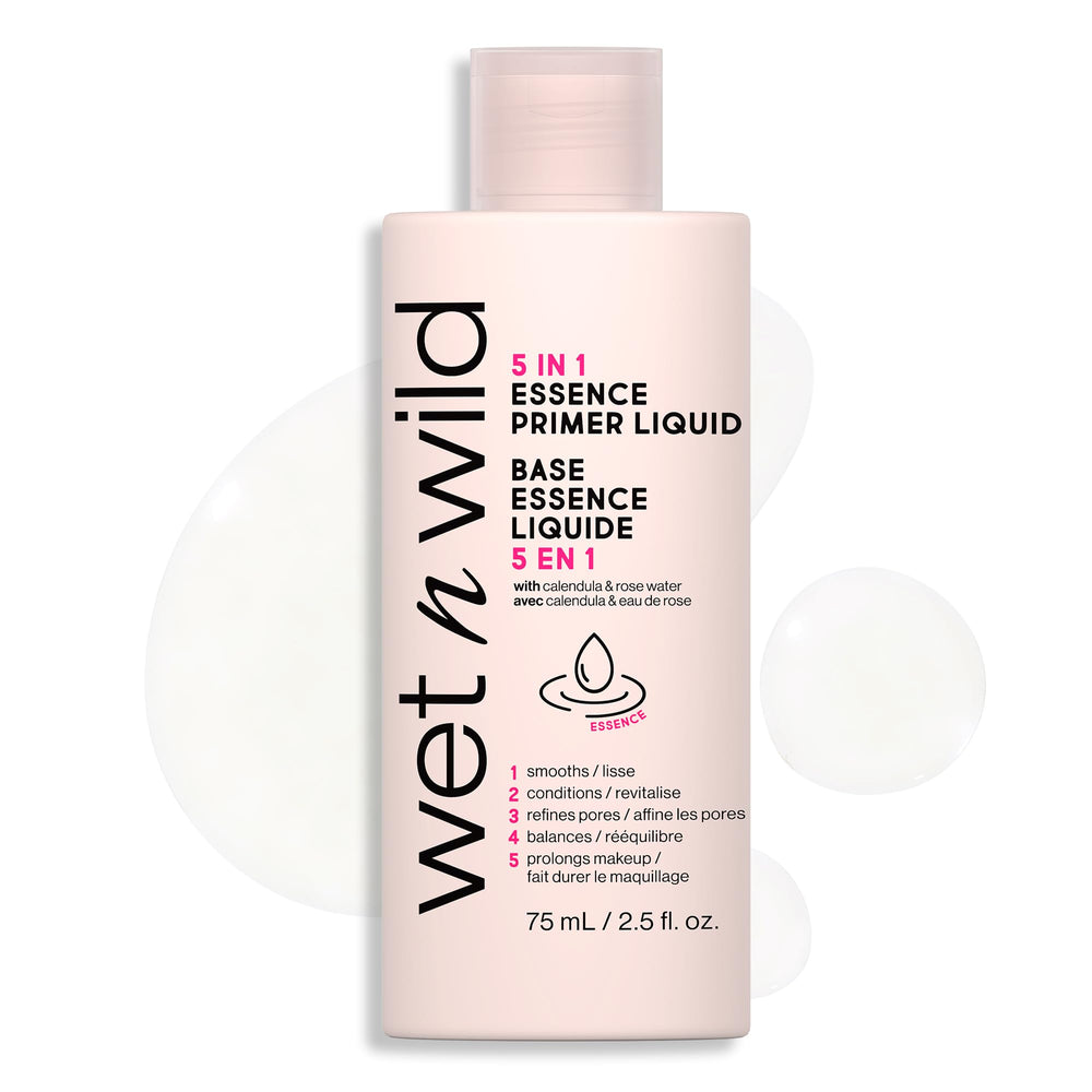 wet n wild base essence 5-en-1 visage, bouteille lumineuse pour un teint homogène.