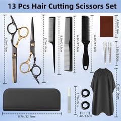 Kit ciseaux WFOEJEJ: ensemble de 13 pièces prêt à l’emploi pour salon ou domicile.