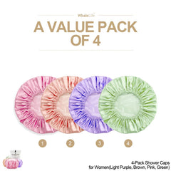 WhaleLife bonnet douche satin double couche imperméable, protection des cheveux.