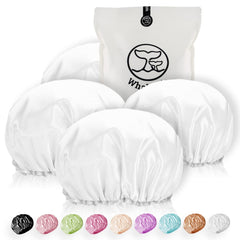 WhaleLife cap-douche extralarge blanc, ensemble pratique pour cheveux longs.
