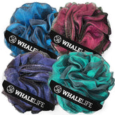 WhaleLife éponge loofah bain 4-pack multicolore, mousse riche et douceur.