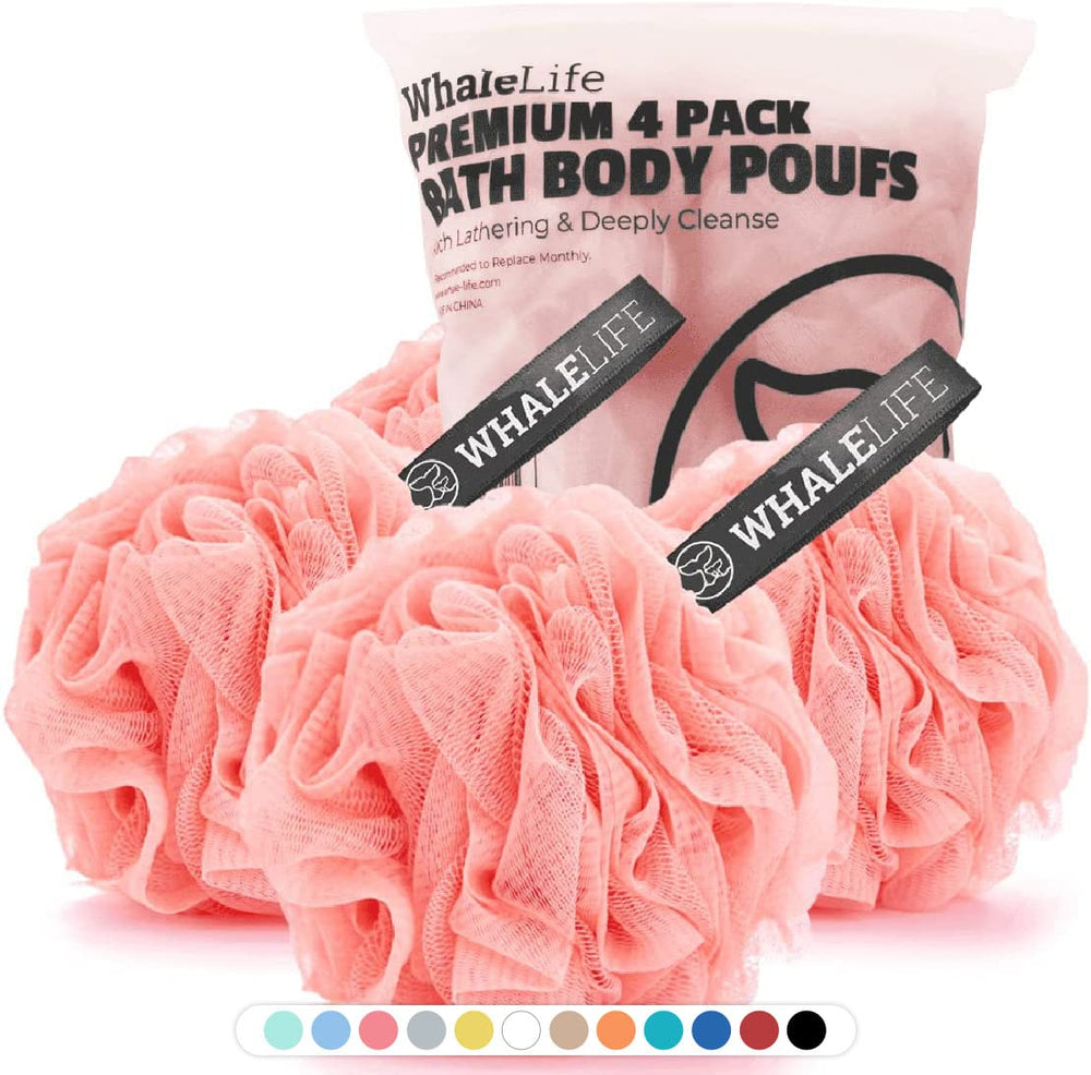 WhaleLife éponge Loofah rose – ensemble 4 packs pour mousse généreuse.