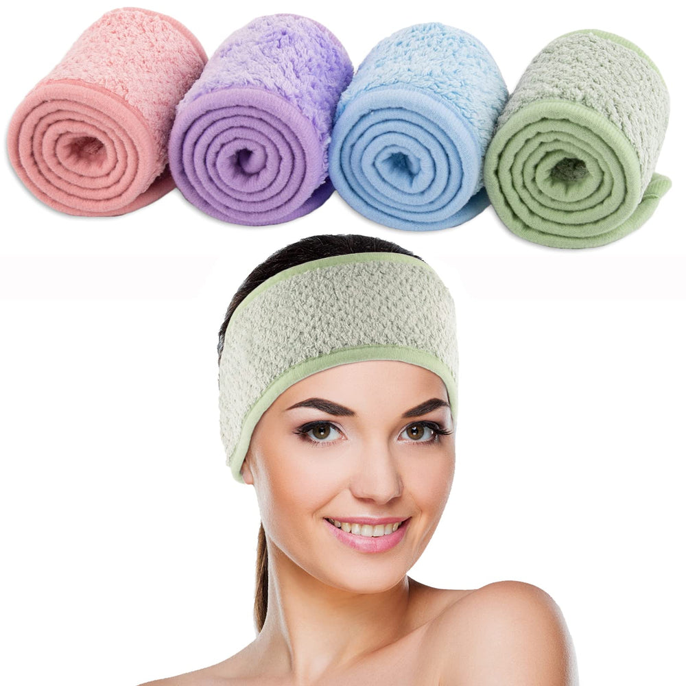 Bandeau Whaline visagé spa absorbant en peluche corail rose, confort et efficacité.