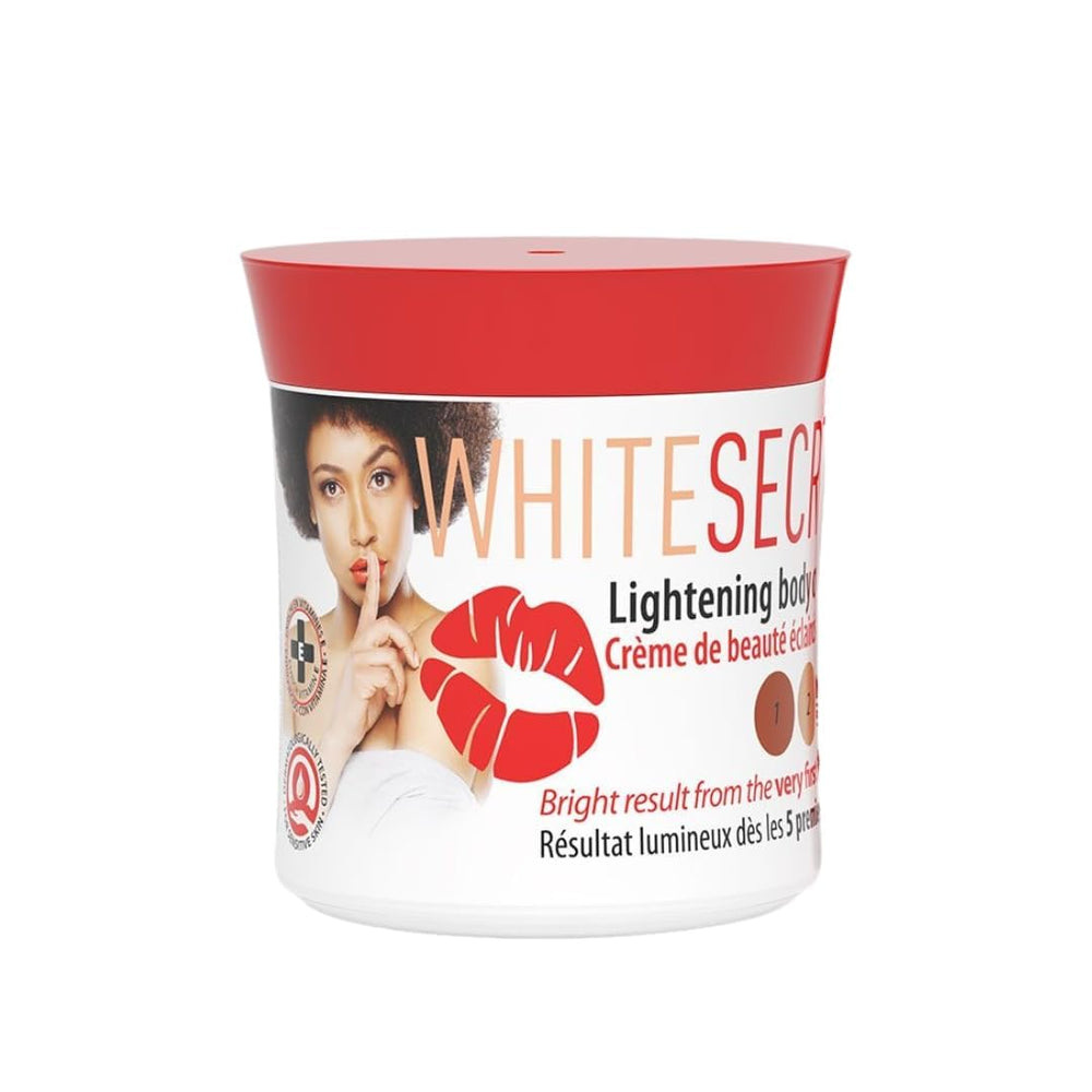 White Secret crème éclaircissante pour le corps, texture légère et absorption rapide.