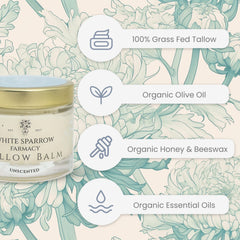 Texture riche du baume suif White Sparrow Farmacy sur la peau.