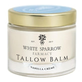 White Sparrow Farmacy baume au suif Vanille Crème en pot, hydratation naturelle.