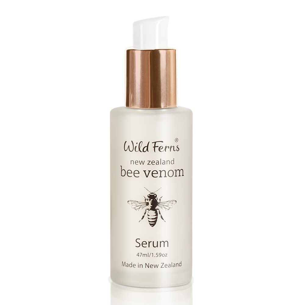 Wild Ferns sérum venin abeille et miel Manuka, flacon clair pour peau radieuse.