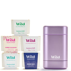 Wild kit démarrage pochette violette, design élégant et réutilisable pour rester frais toute la journée