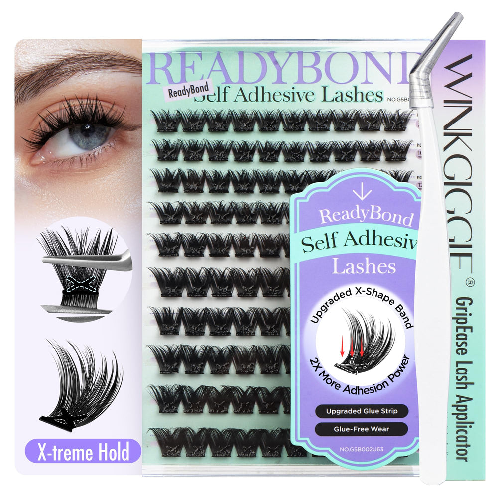 Cils autocollants pré-collés Winkgiggle pour une mise en place rapide et sans colle.