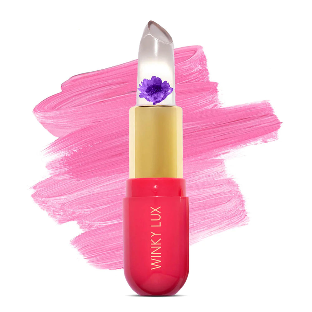 Winky Lux baume-fleur-rose: teinte personnalisée et éclat subtil.