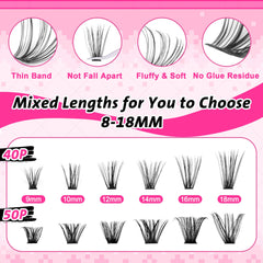 wiwoseo Wispy Lash Clusters, 14mm effet fluide pour une allure sophistiquée.
