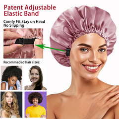Bonnet satin WJing Yi Jia avec réglage élastique et boucle, confort nocturne