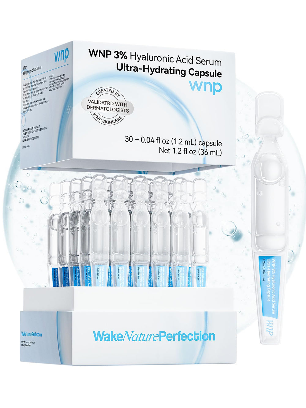 Sérum WNP 3% en bouteille stérile pour hydratation durable.