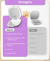 Miroir WOBSION avec contrôle tactile et lumière réglable pour un éclairage personnalisé.