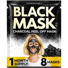 Wonder Family masque noir au charbon sur le visage, pores plus nets.