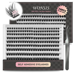 Faux cils WONSIS auto-adhésifs, 240 pièces, pose rapide sans colle.