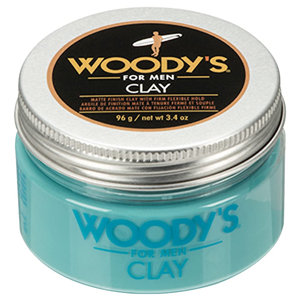 Woody's Argile Coiffante premium – bouteille, tenue naturelle et mate.