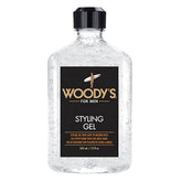 Woody's Gel Coiffant – flacon visible, fixation légère et naturelle.