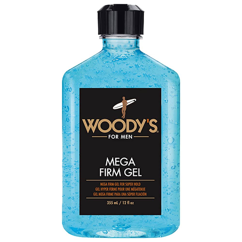 Woody's Mega Firm Gel, bouteille prête à l'emploi, pour une tenue ferme durable.