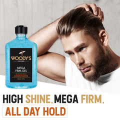 Woody's Mega Firm Gel sans alcool protège le cuir chevelu et évite le dessèchement.