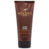 Woodys mousse-rasage-bouteille montre une texture luxueuse pour un rasage précis.