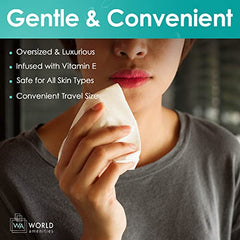 World Amenities lingettes démaquillage sans eau, utilisation rapide et pratique.
