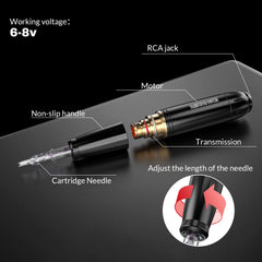 Stylo rotatif Wormhole Tattoo avec connecteur RCA silencieux et fluide.