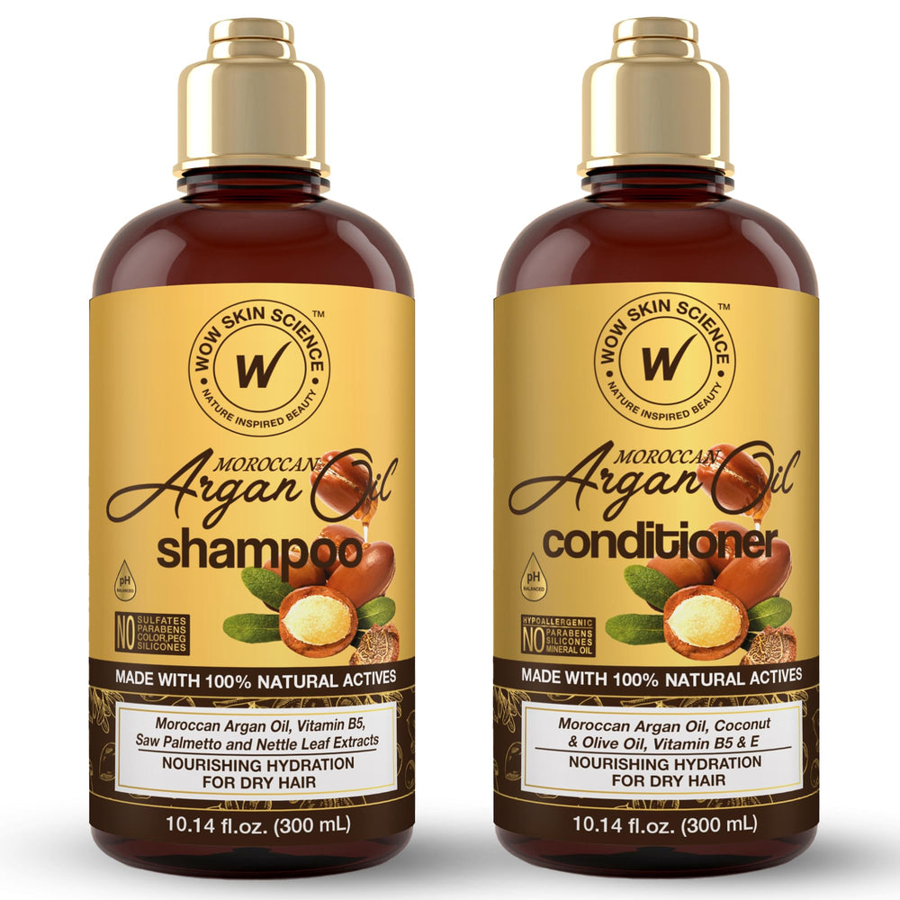 WOW Skin Science shampooing argan – flacon visible pour hydratation et brillance potentielles.