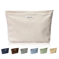 Trousse Wudygirl en velours côtelé beige, extérieur élégant et durable.