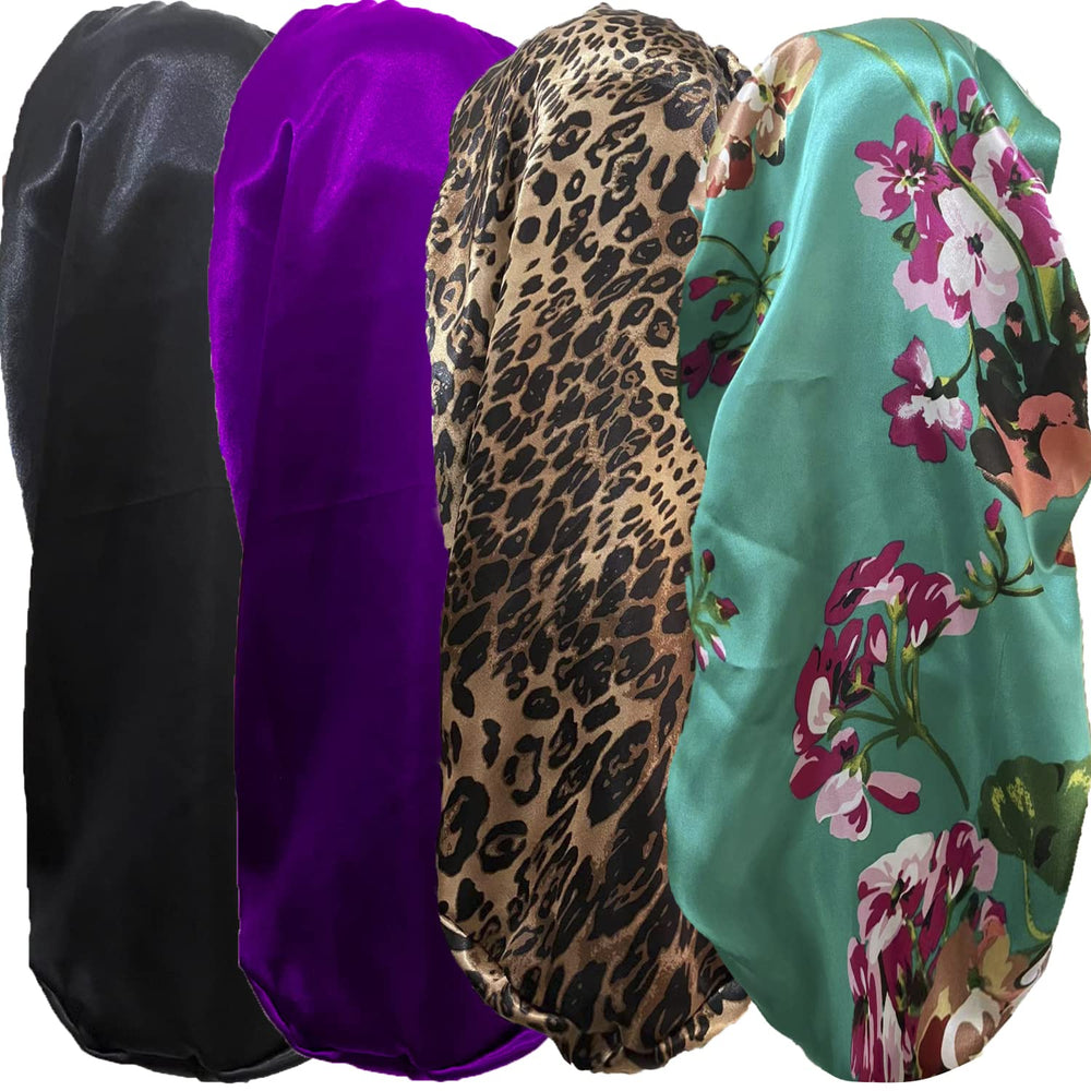 Bonnet satin Wzl Wlg ensemble 4 pièces avec motifs colorés protégeant les cheveux pendant la nuit