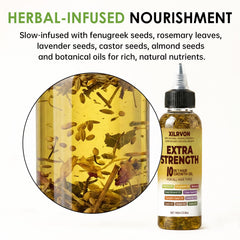 XILRVON rosemary and fenugreek infusion close-up for scalp care.