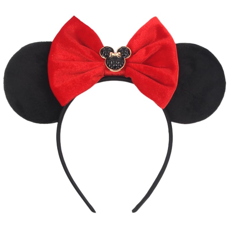 XINGKANG serre-tete oreilles souris noeud rouge, parfait pour costume et fetes