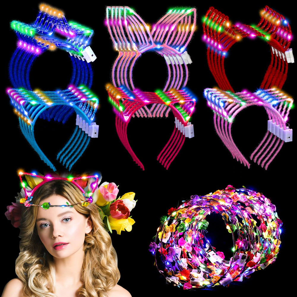 Xinnun serre-tête oreilles-chat lumineux, parfait pour fêtes et selfies nocturnes.