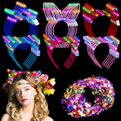 Xinnun serre-tête oreilles-chat lumineux, parfait pour fêtes et selfies nocturnes.