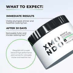 XMONDO Hair Boost X avant-apres-cheveux: démonstration de volume et densité.