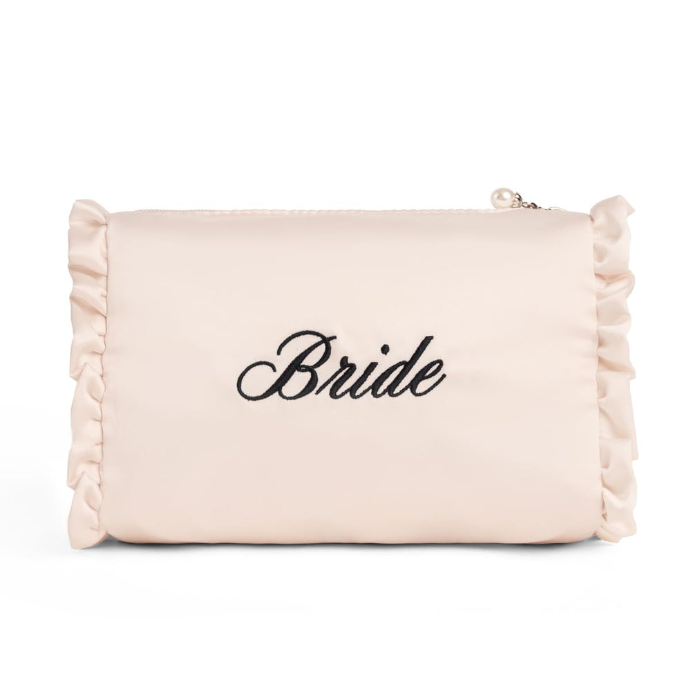xo Fetti sac cosmétique satin ivoire avec broderie future mariée pour les essentiels beauté.
