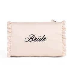 xo Fetti sac cosmétique satin ivoire avec broderie future mariée pour les essentiels beauté.