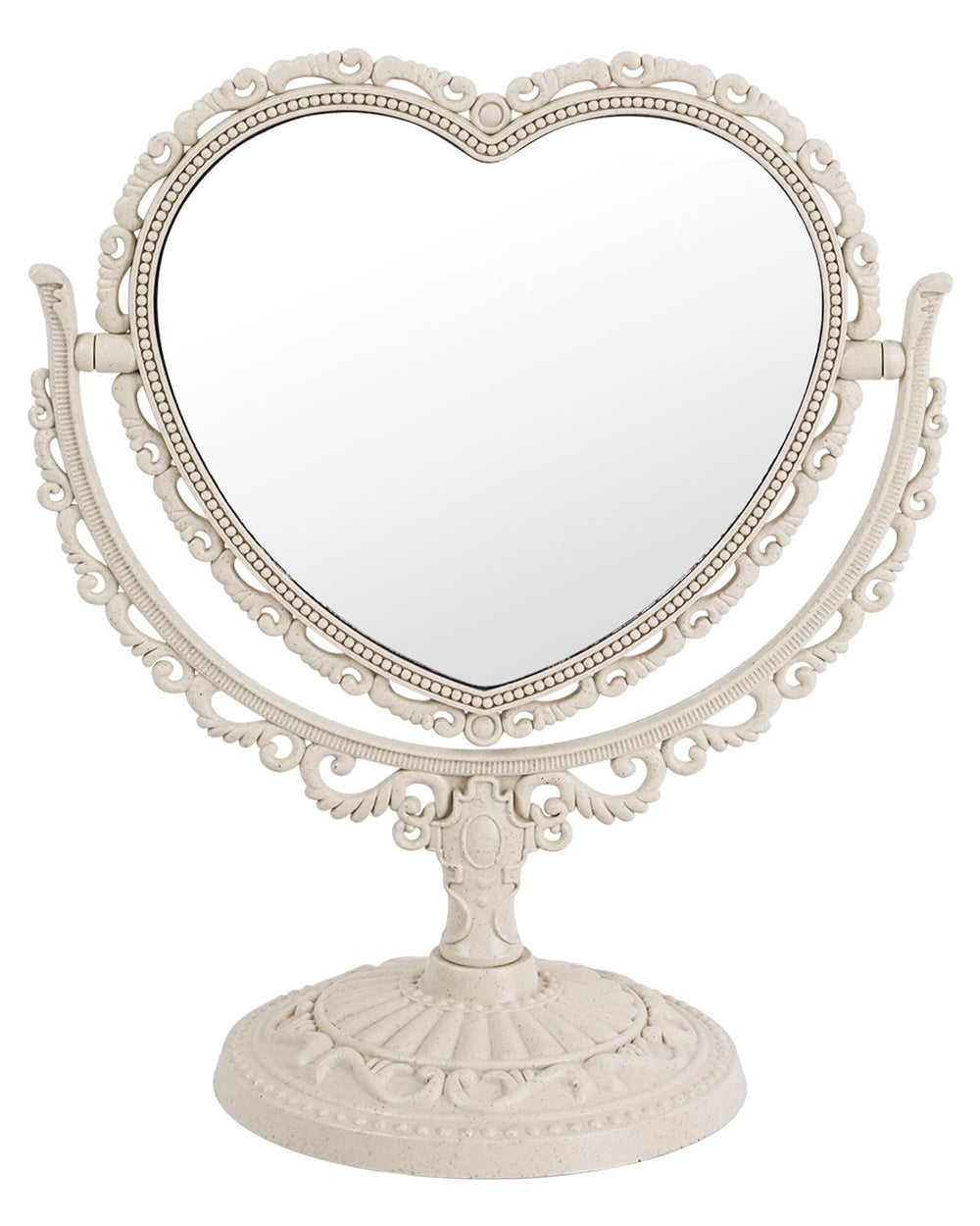 XPXKJ Miroir cœur vintage 7 pouces, face double pour maquillage précis.