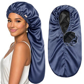 Yanibest bonnet long-tresses satin marine protège les tresses nocturnes et réduit les frottements.
