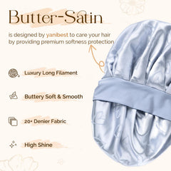 YANIBEST bonnet satin double couche bleu, aspect élégant et confort durable pour dormir.