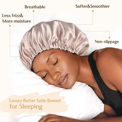 Yanibest bonnet satin double couche, vue face fermée, couleurs réversibles pour protéger draps et coiffure.