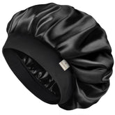 YANIBEST bonnet satin double couches noir: protection douce des cheveux pendant le sommeil.