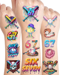 YanZonic tatouages drip baseball rose, 166 pièces, parfaits pour fête sportive colorée.