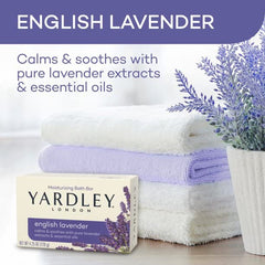 Barre savon lavande-anglaise Yardley London, texture crèmeuse idéale pour bain relaxant.