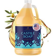 YARELI Savon Castille Pur – bouteille 64oz, usage douche et ménage en douceur.