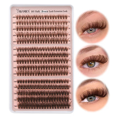 Yawamica cils-grappes volume luxueux 40D50D70D brun pour un regard profond.