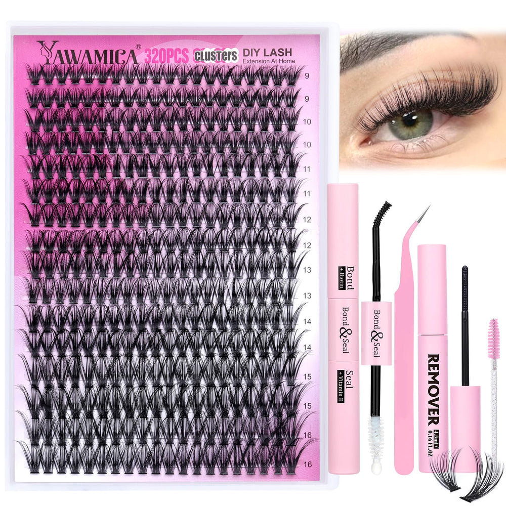 Yawamica kit clusters cils 320pcs pour un look personnalisé à domicile